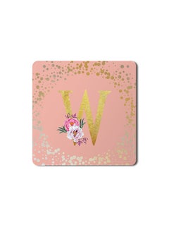 Buy Designer Leather Coasters Mat for Beverage Drinks- Custom Monogram Initial Letter Floral Pattern Alphabet - W (Rose Pink) in UAE