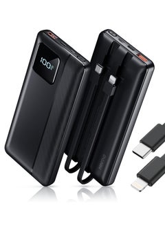 Buy Power Bank Portable Charger 10000mAh 22.5W Fast Charging Mini Powerbank with Built in IOS and USB Cables, Mobile Phones Battery Pack for iPhone Android iPad Samsung Google Pixel LG in UAE