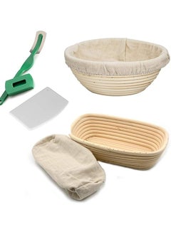 اشتري Bread Proofing Basket Set - Handmade 9 Inch Round & 10 Inch Oval for Dough Rising Fermentation Baking with Dough Scraper Linen Liner Cloth Bread Lame في الامارات