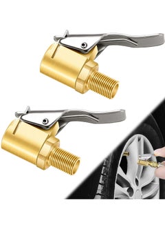 اشتري 2 Pack Brass Locking Tire Air Chuck Tire Inflator Hose Adapter for Twist On Connection Convert to Lock On No Air Leakage Air Compressor Pump Clip On Tire Chucks Tire Nozzle with Tire Valve Thread في السعودية