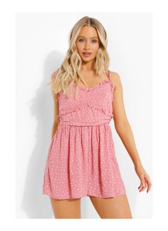 Buy Polka Dot Tie Strap Flippy Short Playsuit in UAE