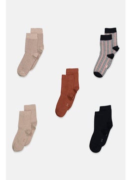 Buy Men 5 Pairs Textured Socks, Bricks/Black/Beige in UAE