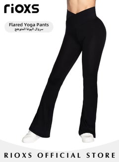 Buy Womens Flare Leggings Crossover Yoga Pants with Tummy Control High-Waisted and Wide Leg Trousers in UAE