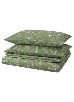 Buy Duvet Cover And 2 Pillowcases Green/Floral Pattern 240X220/50X80 Cm in Saudi Arabia