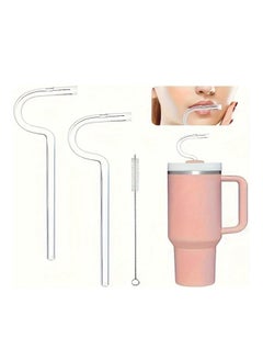 Buy Clear Glass Special Shape Straw Set, 2 Straws, 1 Cleaning Brush for Easy Clean Drinking - Perfect for 32 20oz Glasses in Saudi Arabia