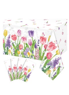 اشتري Spring Lavender Tulip Plastic Tablecloth, Summer Blooming Floral Disposable Table Cloth, Watercolor Seasonal Holiday Table Cover for Picnic Spring Summer Party Decorations, 137 x 274CM(3PCS) في السعودية