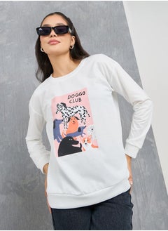 اشتري Regular Fit Longline Graphic Sweatshirt في السعودية