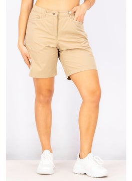 Buy Women Sportswear Fit Functional Softshell Shorts, Beige in UAE