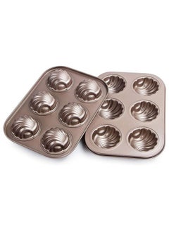 اشتري 2 Pcs Madeleine Tray 6 Hole Non-Stick Carbon Steel Baking Tin Cake Pan, 26 x 18cm في السعودية