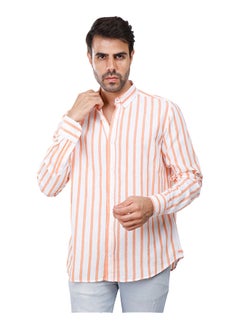 اشتري Coup Regular Fit Strip Shirt For Men Color Orange في مصر