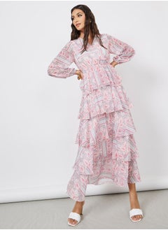 Buy Paisley Print Chiffon Tiered Maxi Dress in Saudi Arabia