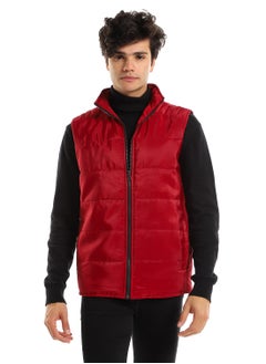 Buy Plain Burgundy Sleeveless Zip Through Neck Vest in Egypt