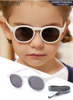 اشتري Baby Sunglasses with Strap Polarized Flexible UV400 for Infant Toddler Boys Girls Age 0-3 Years old-White Frame في السعودية