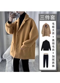 Buy Mens Wool Blend Coat Suit Casual Autumn Winter Mature Khaki in UAE