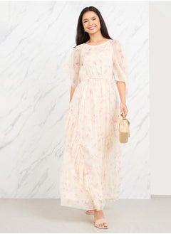 اشتري Floral Print Cape Sleeves A-Line Maxi Dress في السعودية