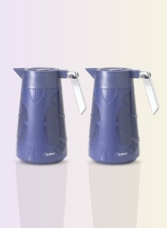 Buy Luxurious 2-Piece Thermos Set Dark Blue Silver 1 Liter in UAE