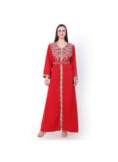 اشتري STYLISH HEAVY CRYSTAL EMBROIDERED STONE WORK  ON FRONT WITH THICK DESIGNER BELT ARABIC KAFTAN JALABIYA DRESS في السعودية