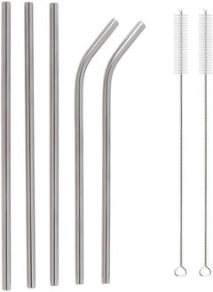 Buy Large Stainless Steel Drinking Straws with Brushes (2 Curved + 3 Straight + 2 Brushes) in Egypt