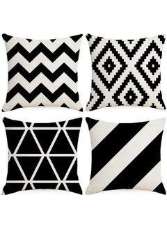 Buy 4-Piece Decorative Geometric Design Sofa Pillow Set ‎ Cotton Black/Beige-45*45cmLinen Square Cushion Cover Standard Pillowcase for Men Women Home Decorative Sofa Armchair Bedroom in UAE