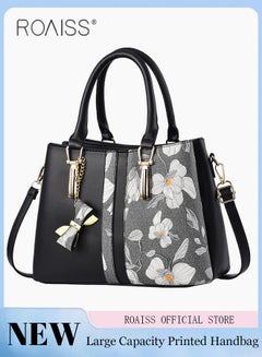 Buy Women's Pu Leather Patchwork Printed Handbag Elegant And Adjustable Detachable Shoulder Bag Zipper Opening And Closing Design Multi-Layer Large Capacity Tote Bag in UAE