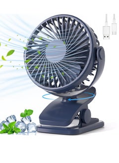 Buy Portable Clip On Fan, Small USB Fan Battery Operated, 3 Speed Rechargeable Mini Fan With LED Display, 360° Rotate Personal Cooling Desk Fan Blue in Saudi Arabia