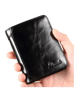 Buy Men's Wallet, Top Layer Cowhide, Three Sides, Men's Wallet, RFID Anti-theft Card Swipe, Wax Black (Anti-theft Card Swipe) in Saudi Arabia