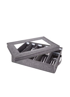 اشتري Flatware Storage Case, Silverware Storage Box Chest, Tableware Utensil Chest with Removable Lid and Adjustable Dividers, for Organizing Cutlery, Flatware, Knives, Large Capacity, Gray في السعودية