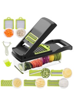 Buy Vegetable Chopper mandoline Slicer Cutter Chopper and Grater 11 in 1 Interchangeable Blades with Colander Basket and Container in UAE