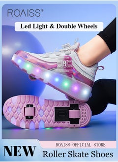 Buy Kids Unisex Double Wheel Roller Skates Shoes LED Light Multimode Adjustable Rechargeable Sneakers for Children Boys and Girls Outdoors Luminous Shoes with Multifunction Detachable Roll Wheels in UAE