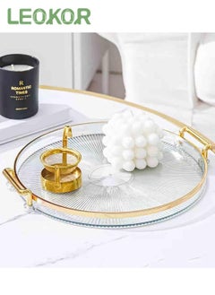 Buy Acrylic Vanity Tray with Gold Handles, Decorative Serving Tray for Jewelry Comestic Candle Dish Plate, Vanity Counter Bathroom Table Organizer in Saudi Arabia