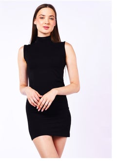 Buy highneck full cut short dress black egypt cotton 100% in Egypt