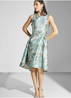 Buy Floral Print Lettuce Detail Dress in UAE