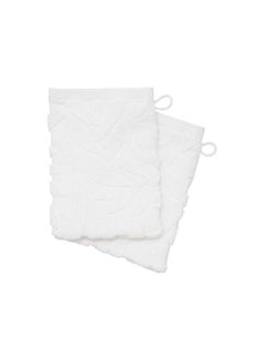 Buy 2-Piece Jacquard Fabric Washcloth Set White 15 x 21 cm 194375Z in Saudi Arabia