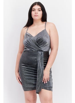 Buy Women Plus Size Metallic Mini Dress, Silver in UAE