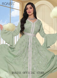 Buy Banquet Party Dress for Women New Summer Women's Fashion V-Neck Party Dress Ladies Kaftans Abaya Traditional Wear Hand Sewing Rhinestone in Saudi Arabia