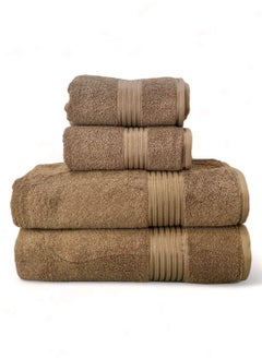 Buy 4-Piece 100% Cotton 550 GSM Quick Dry Highly Absorbent Thick Hand Soft Hotel Quality For BathTowel Set 85x170cm Brown in Saudi Arabia