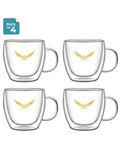 Buy Double Wall Glass 4 Pieces Cup Set For Tea,Coffee in UAE
