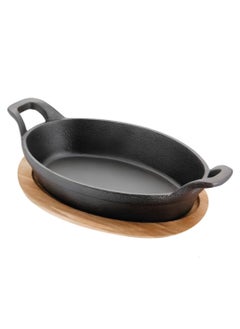 اشتري Cast Iron Mini Oval Skillet with Wooden Sizzler Plate 18cm في الامارات