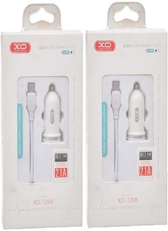 Buy XO TZ08 Car Charger Suit And Micro Cable With 2.1A Max Output And 2 USB Output 1000MM Set Of 2 Pieces - White in Egypt