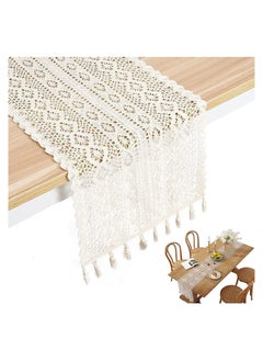 Buy Table Runners Cotton Crochet Table Cover Lace Boho Wedding Table Runner, Beige Macrame Cotton Crochet Lace Table Runner with Tassels Bohemian Wedding Bridal Decor, Home Dining Table Decor (25x180cm) in UAE