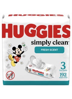 Buy Huggies Simply Clean Fresh Scent Baby Wipes, 3 Flip-Top Packs of 64 (192 Wipes Total) in UAE