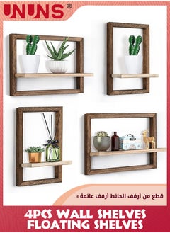 اشتري Wall Shelves Floating Shelves,Set Of 4 Hanging Shelves For Wall Storage,Square Wall Shelf Decor,Wall Mounted Shelves For Bathroom,Living Room Brown في السعودية