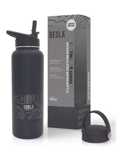 اشتري Insulated Water Bottle with Straw Lid -1200ml, Mountain Black في الامارات