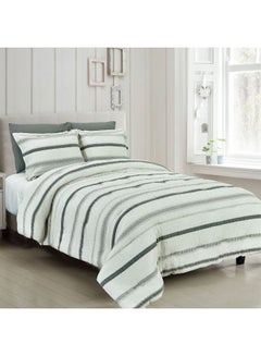 Buy 5 Pcs Cottage Comforter King SIZE Set-100% Cotton Off White&Grey Crosswise Lines in Saudi Arabia