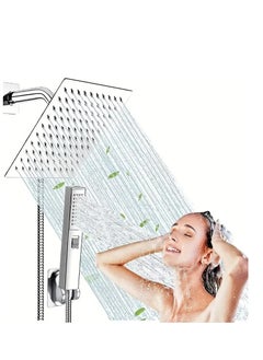 Buy High Pressure Square Rain Shower Head and Two-in-One Hand Shower.Equipped with 78"Hose,3 Way Diverter Valve,Adhesive Shower Head Holder in UAE