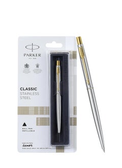 Buy Parker Classic Stainless Steel Gold Trim Ball Pen| Ink Color - Blue | Corporate Gift | Ideal For Professional Use in UAE