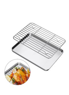 Buy Stainless Steel Pan Baking Tray with Cooling Rack,Easy Clean & Dishwasher Safe, Oven Trays for Bread/Biscuits/Meat Cooking - 12 x 10 x 1 inch in Saudi Arabia