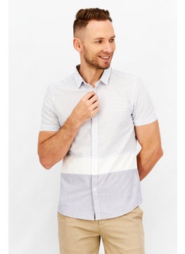 Buy Men Fitted Regular Micro Stripe Short Sleeves Casual Shirt, Blue/White in UAE