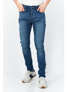 Buy Men Skinny Fit Mid Waist Washed Denim Jean, Blue in UAE