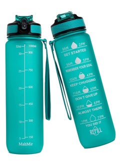 اشتري Water Bottle 1L with Time Marker Straw Strainer Tritan BPA Free for Fitness Gym Outdoor Sports By MahMir (Mint Green) في الامارات